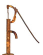 Weathered old aged rusty retro water pump isolated closeup