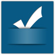 White tick applique on blue background