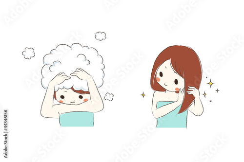 Illustration: 頭を洗う女の子 頭を洗う女の子