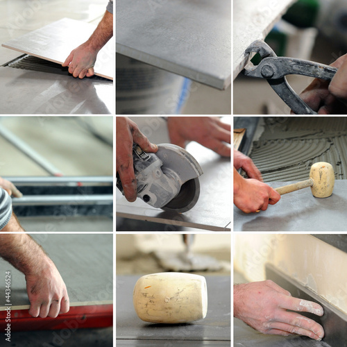 Photo: Montage of tiler at work Montage of tiler at work