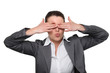 Female office worker covering eyes