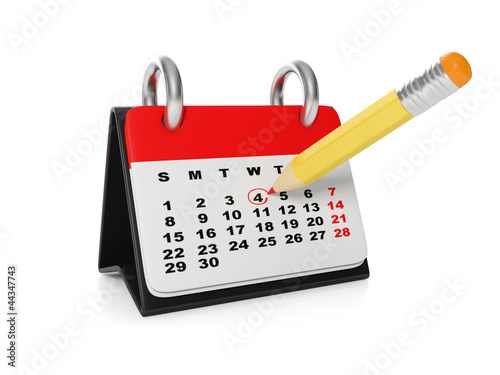 Illustration: 3d illustration, concept calendar. Mark a date in the calendar 3d illustration, concept calendar. Mark a date in the calendar