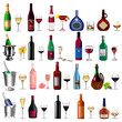 set bottle wine and goblet on white