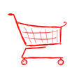 Vector: Red shopping cart, sketch for your design Red shopping cart, sketch for your design
