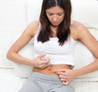 woman patient make an abdomen subcutaneous syringe injection