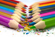 Colorful pencils with shawings between them