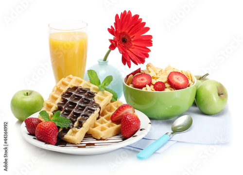 Photo: light breakfast isolated on white light breakfast isolated on white