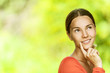 young woman in red blouse close up