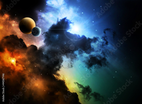Illustration: Fantasy deep space nebula with planet Fantasy deep space nebula with planet