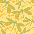 Summer seamless pattern with yellow dragonflies