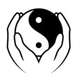 Vector illustration of hands holding yin yang symbol