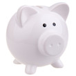 Photo: White piggy bank on white background. White piggy bank on white background.