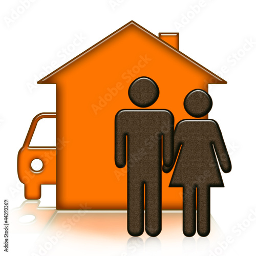 Illustration: House, people and car House, people and car