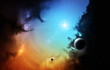 Fantasy deep space nebula with planet