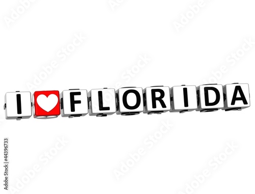 Illustration: 3D I Love Florida Button Click Here Block Text 3D I Love Florida Button Click Here Block Text