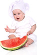 Cute baby chef with watermelon
