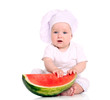 Cute baby chef with watermelon