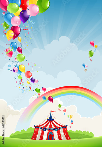 Vector: Circus, rainbow and balloons Circus, rainbow and balloons