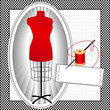 Vector: Tailor's Model, thread, sewing label, copy space, check frame Tailor's Model, thread, sewing label, copy space, check frame