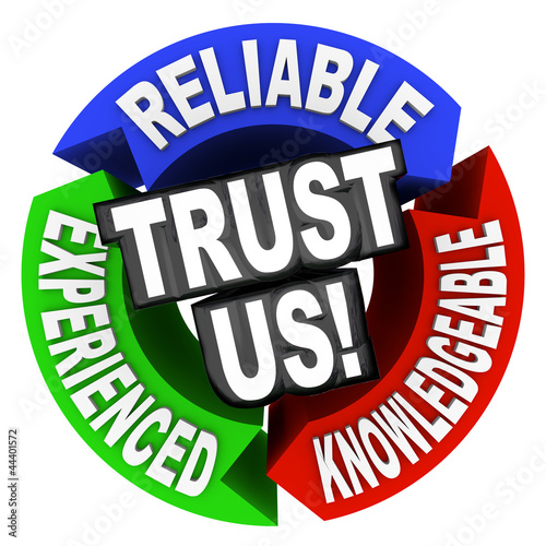 Illustration: Trust Us Circle Words Reliable Experienced Knowledgeable Trust Us Circle Words Reliable Experienced Knowledgeable