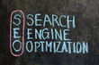 SEARCH ENGINE OPTIMIZATION made with white chalk on a blackboard