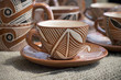 Glazed ceramics ukrainian cup are for sale at an outdoor market