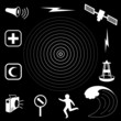 Tsunami Icons. earthquake, disaster, ocean wave, satellite siren