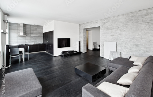 Photo: Modern minimalism drawing-room interior in black and white Modern minimalism drawing-room interior in black and white