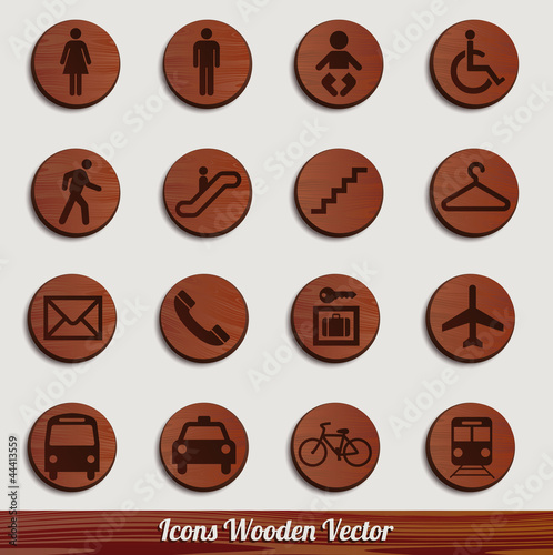 Vector: dark wooden icon set with different signs dark wooden icon set with different signs