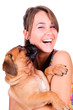young woman with bullmastiff