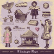 vector set: vintage toys 2 - girls' collection