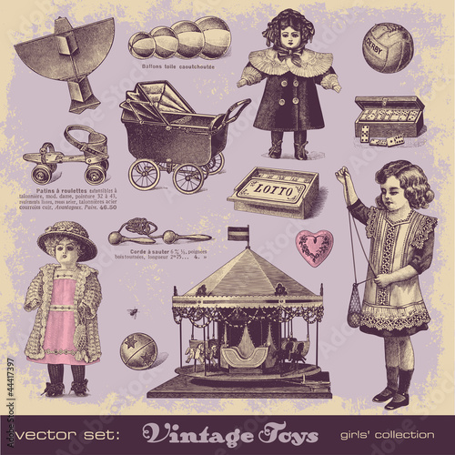Vector: vector set: vintage toys 2 - girls' collection vector set: vintage toys 2 - girls' collection
