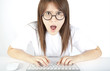 Teenage girl angry at computer