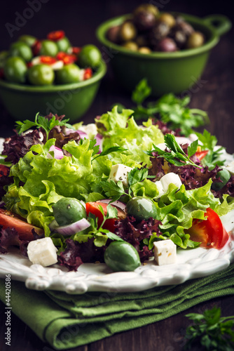 Photo: Mediterranean-style salad with feta and green olives Mediterranean-style salad with feta and green olives