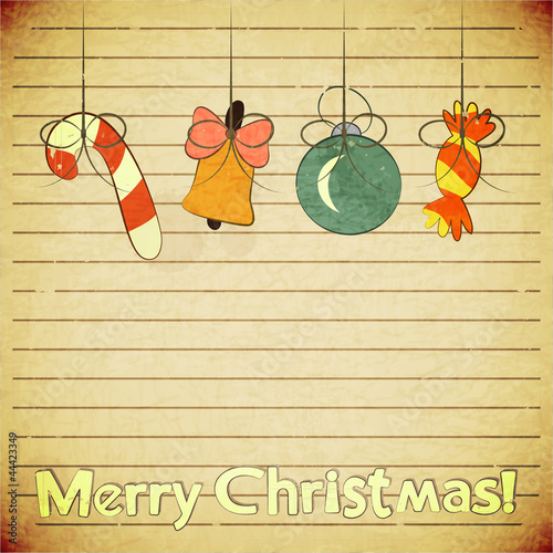 Vector: Christmas vintage postcard with toys and text Merry Christmas! Christmas vintage postcard with toys and text Merry Christmas!
