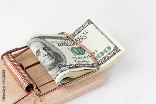 Photo: Dollar Geldscheine in Mausefalle Dollar Geldscheine in Mausefalle