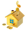 dollar coins falling down to the money box