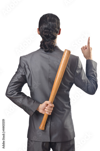 Photo: Angry businessman with bat on white Angry businessman with bat on white