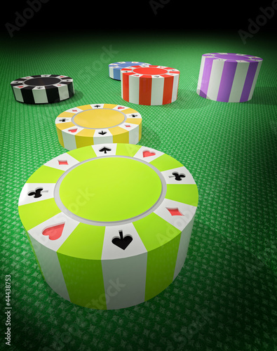 Illustration: six separate columns poker chips on table six separate columns poker chips on table