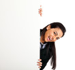 Beautiful woman showing a blank panel