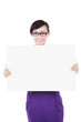 Friendly businesswoman with copy space