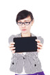 Woman with blank screen of tablet