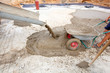 Concrete pouring works during foundation building