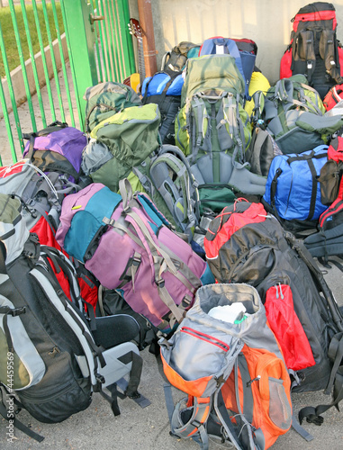 Photo: pile of backpacks scout before the journey pile of backpacks scout before the journey