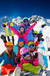 Skiing, winter fun - happy family ski team