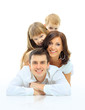 Happy family smiling. Isolated over a white background