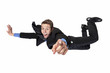 flying businessman pointing finger