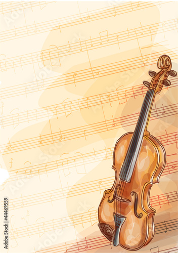 Vector: Violin on music background with handmade notes. Violin on music background with handmade notes.