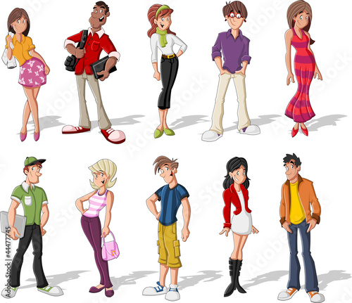 Vector: Group of cool cartoon young people. Teenagers. Group of cool cartoon young people. Teenagers.