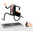 Cartoon Headless Businessman Running On A Treadmill